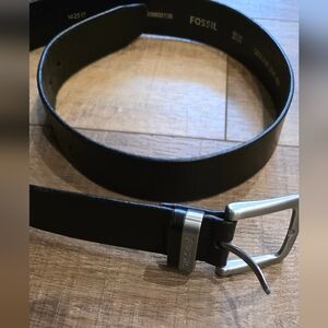Fossil Black Leather Strap with Silver Buckle